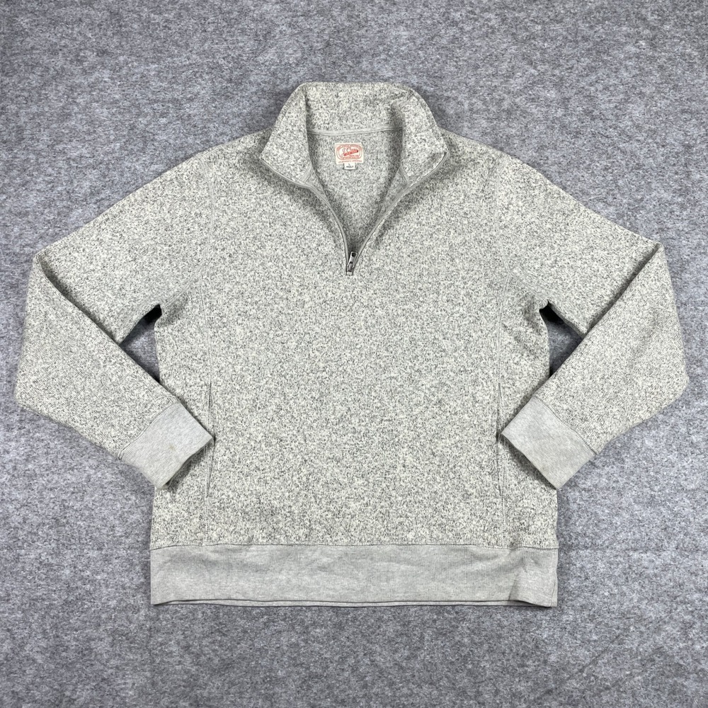 J. Crew Pullover Mens L Gray Quarter Zip Marled Knit Fleece Lined Pocket Preppy